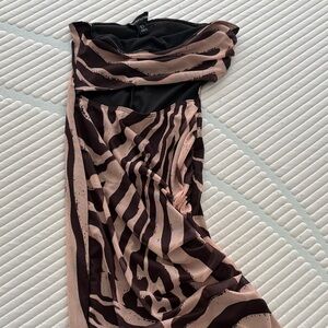 PrettyLittleThing Strapless Zebra Print Dress - Black and Brown